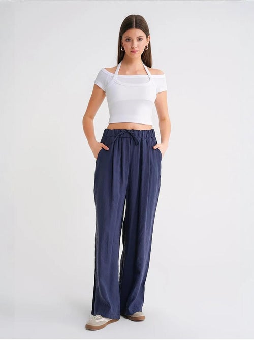 Pantalones palazzo plisados de cintura alta con cordón mixray - Kiabi