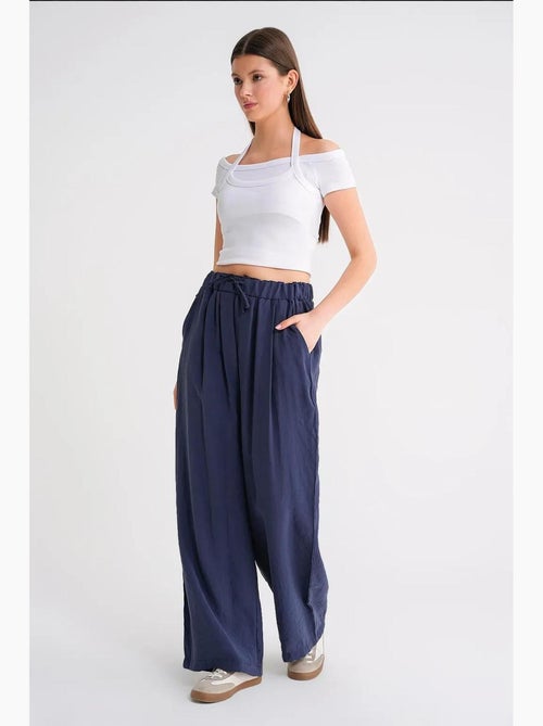 Pantalones palazzo plisados de cintura alta con cordón mixray - Kiabi