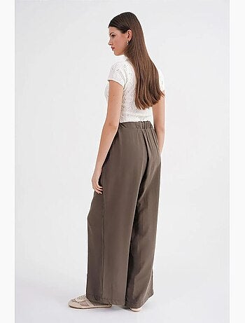 Pantalones palazzo plisados de cintura alta con cordón mixray
