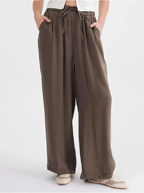 Pantalones palazzo plisados de cintura alta con cordón mixray - Kiabi Pantalones palazzo plisados de cintura alta con cordón mixray - Kiabi