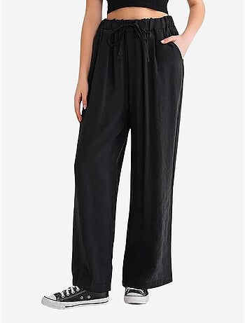 Pantalones palazzo plisados de cintura alta con cordón mixray