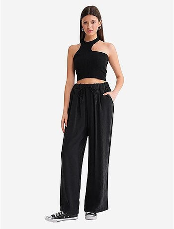 Pantalones palazzo plisados de cintura alta con cordón mixray