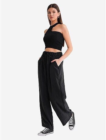 Pantalones palazzo plisados de cintura alta con cordón mixray
