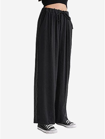 Pantalones palazzo plisados de cintura alta con cordón mixray