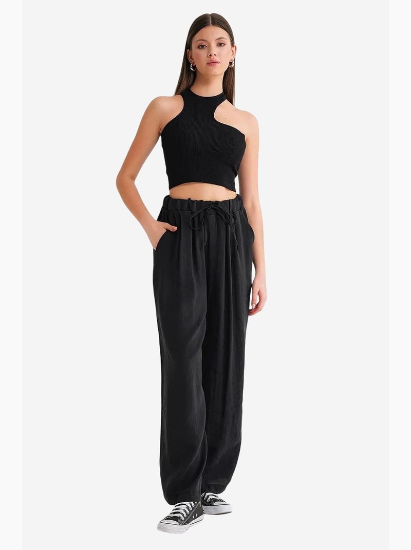 Pantalones palazzo plisados de cintura alta con cordón mixray Negro - Kiabi