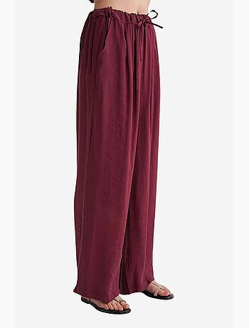 Pantalones palazzo plisados de cintura alta con cordón mixray