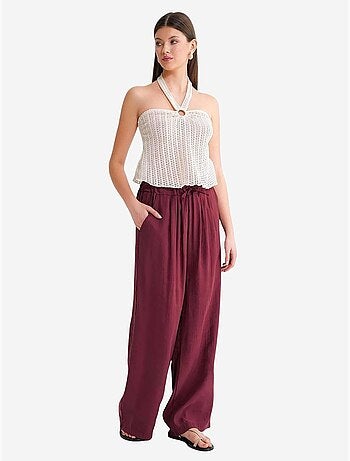 Pantalones palazzo plisados de cintura alta con cordón mixray