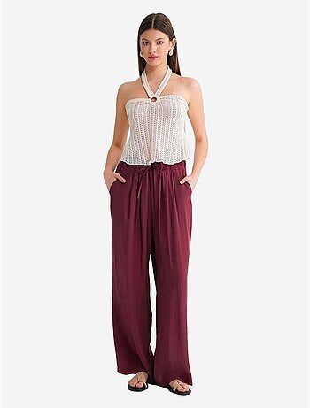 Pantalones palazzo plisados de cintura alta con cordón mixray