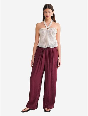 Pantalones palazzo plisados de cintura alta con cordón mixray