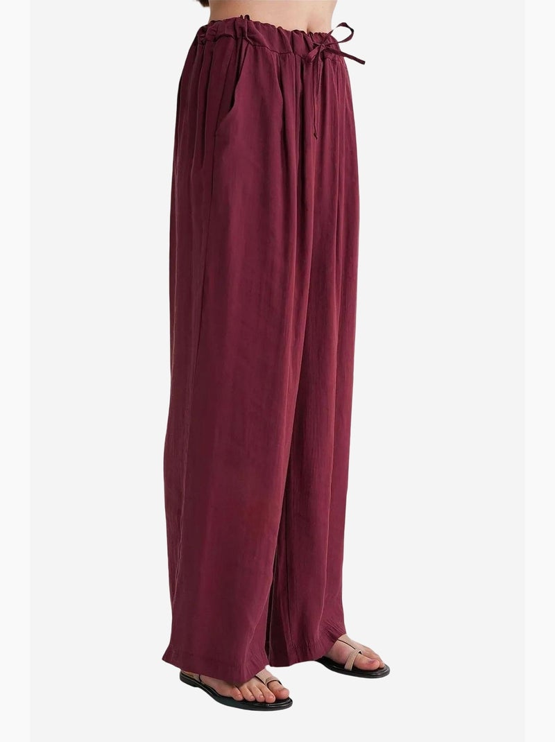 Pantalones palazzo plisados de cintura alta con cordón mixray Rojo burdeos - Kiabi