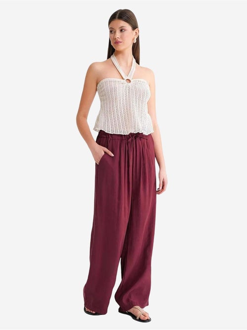 Pantalones palazzo plisados de cintura alta con cordón mixray - Kiabi Pantalones palazzo plisados de cintura alta con cordón mixray - Kiabi