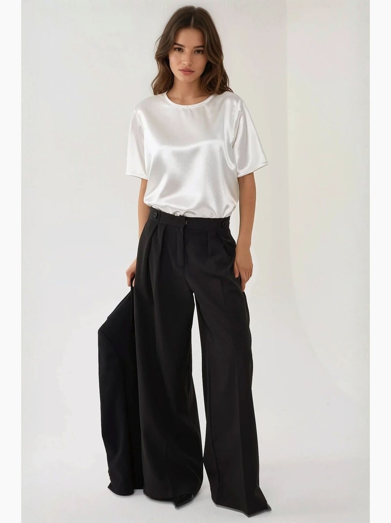 Pantalones palazzo plisados de cintura alta hiccup Negro - Kiabi
