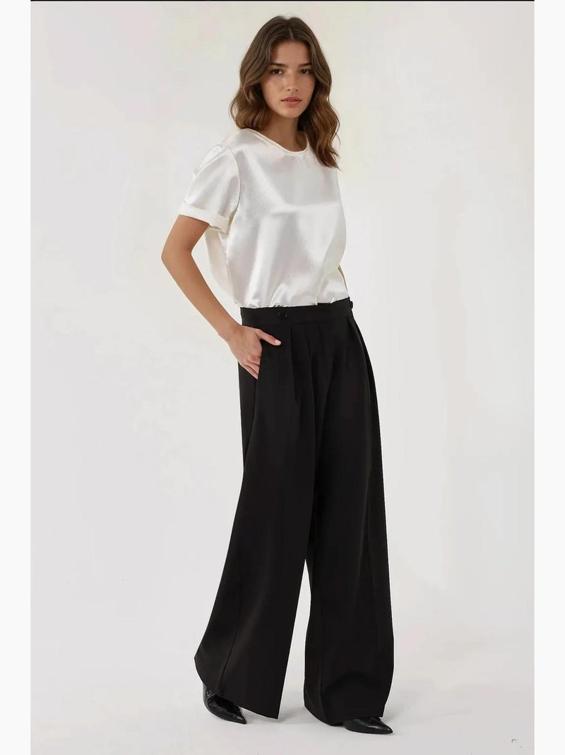 Pantalones palazzo plisados de cintura alta hiccup Negro - Kiabi