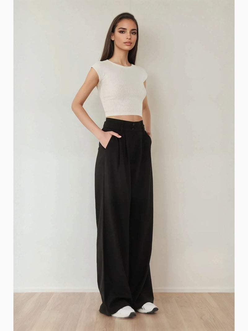 Pantalones palazzo plisados de cintura alta hiccup Negro - Kiabi