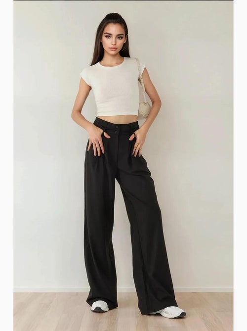 Pantalones palazzo plisados de cintura alta hiccup - Kiabi