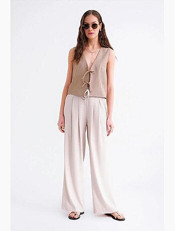 Pantalones palazzo plisados de cintura alta mixray