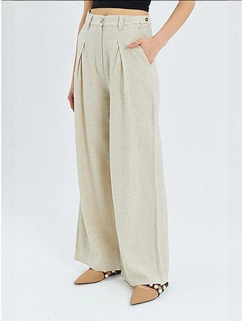 Pantalones palazzo plisados de cintura alta mixray