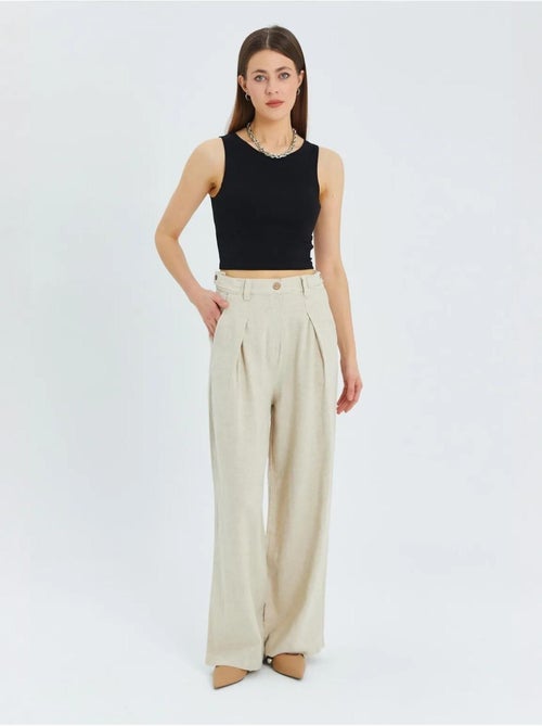 Pantalones palazzo plisados de cintura alta mixray - Kiabi Pantalones palazzo plisados de cintura alta mixray - Kiabi