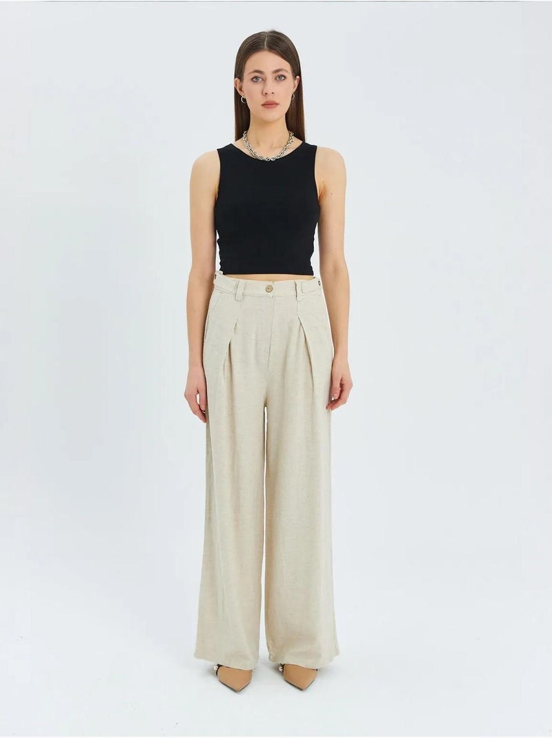 Pantalones palazzo plisados de cintura alta mixray Beige - Kiabi