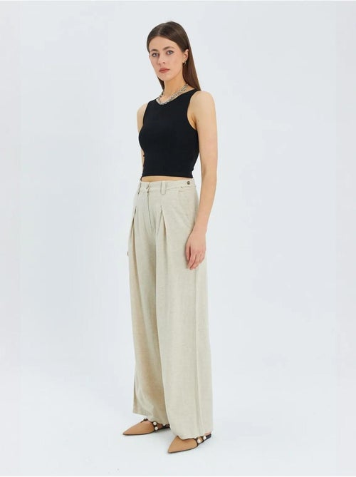 Pantalones palazzo plisados de cintura alta mixray - Kiabi Pantalones palazzo plisados de cintura alta mixray - Kiabi
