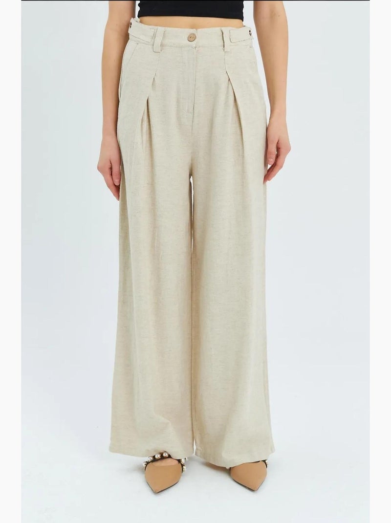 Pantalones palazzo plisados de cintura alta mixray Beige - Kiabi