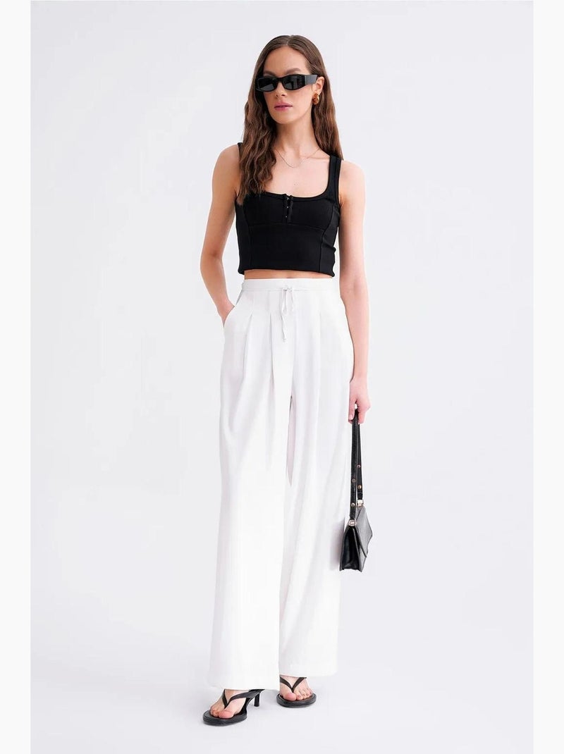 Pantalones palazzo plisados de cintura alta mixray Blanco roto - Kiabi