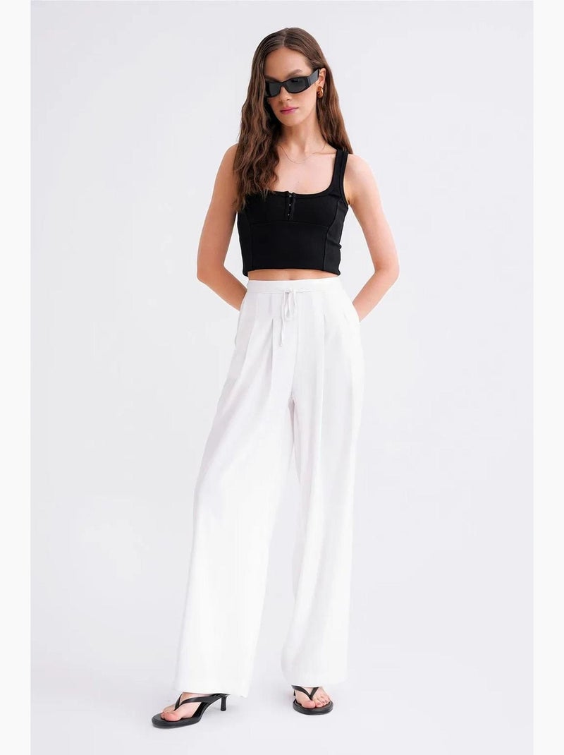 Pantalones palazzo plisados de cintura alta mixray Blanco roto - Kiabi