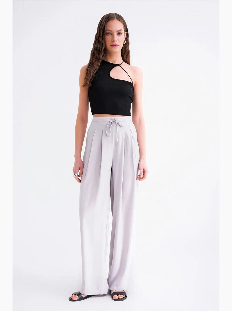 Pantalones palazzo plisados de cintura alta mixray Gris - Kiabi
