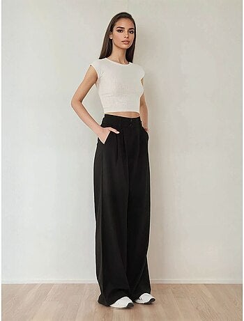 Pantalones palazzo plisados de cintura alta
