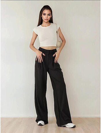 Pantalones palazzo plisados de cintura alta