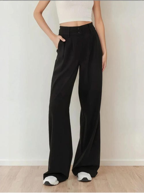 Pantalones palazzo plisados de cintura alta - Kiabi Pantalones palazzo plisados de cintura alta - Kiabi
