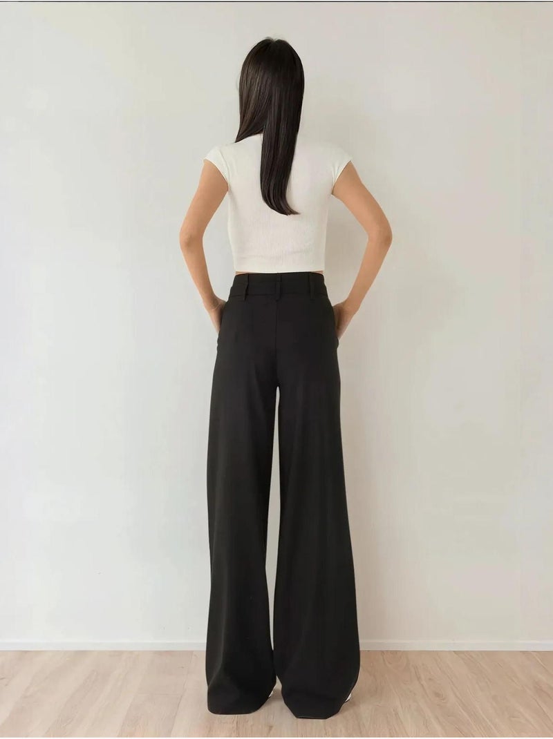 Pantalones palazzo plisados de cintura alta Negro - Kiabi