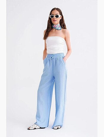 Pantalones palazzo texturizados de cintura alta mixray