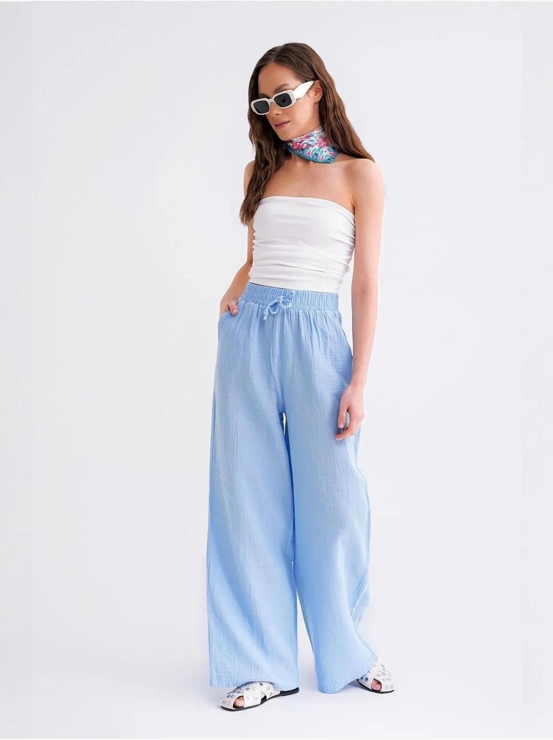 Pantalones palazzo texturizados de cintura alta mixray Azul cielo - Kiabi