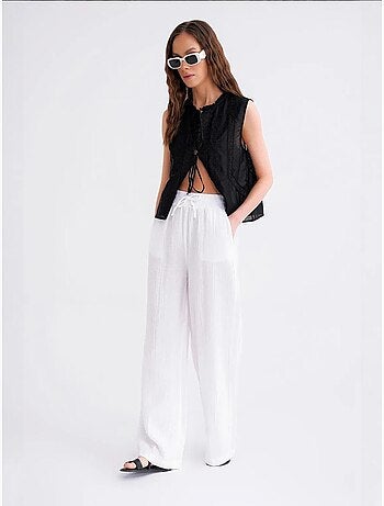 Pantalones palazzo texturizados de cintura alta mixray