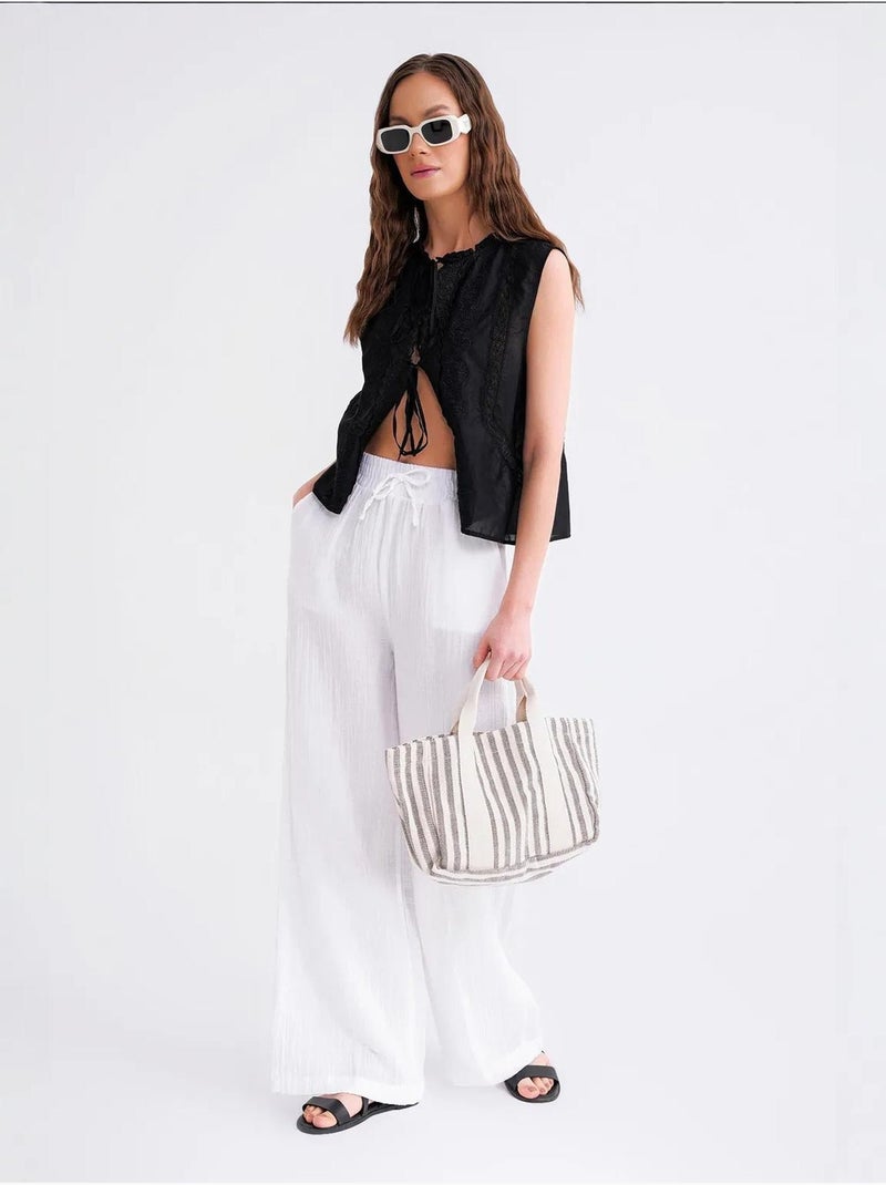 Pantalones palazzo texturizados de cintura alta mixray Blanco - Kiabi