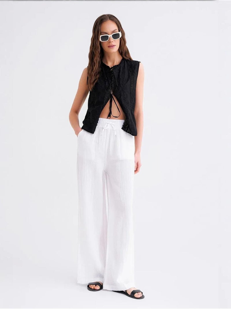 Pantalones palazzo texturizados de cintura alta mixray Blanco - Kiabi