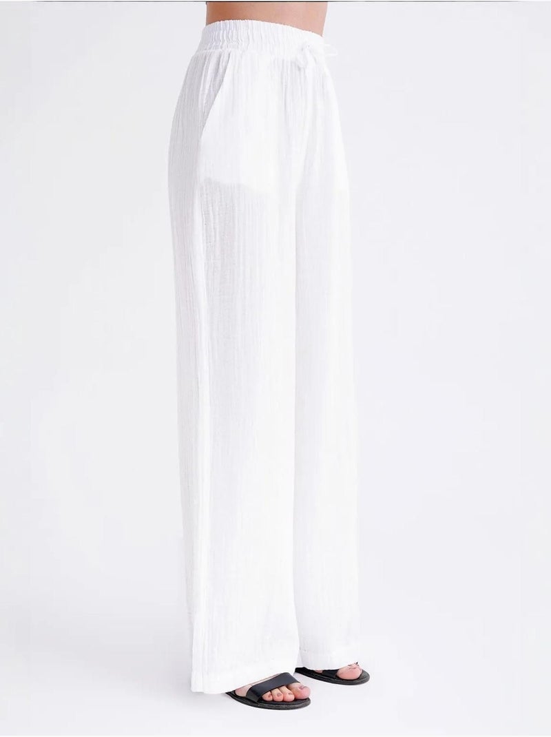 Pantalones palazzo texturizados de cintura alta mixray Blanco - Kiabi