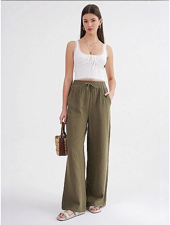 Pantalones palazzo texturizados de cintura alta mixray