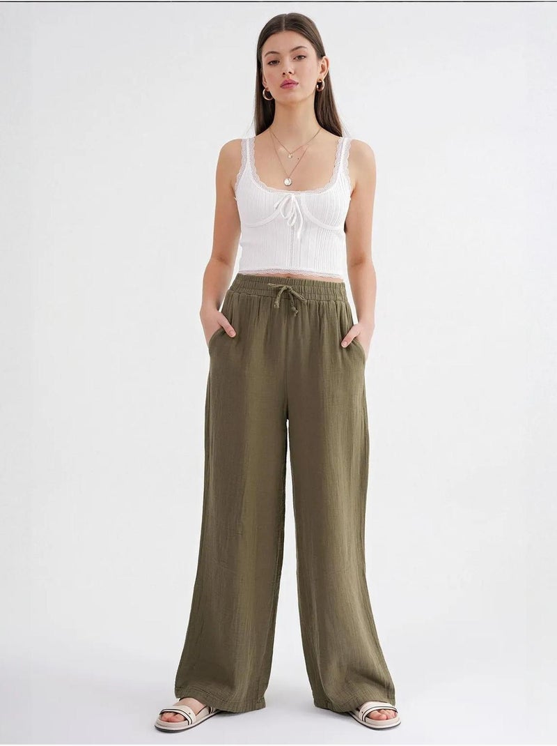 Pantalones palazzo texturizados de cintura alta mixray Caqui - Kiabi