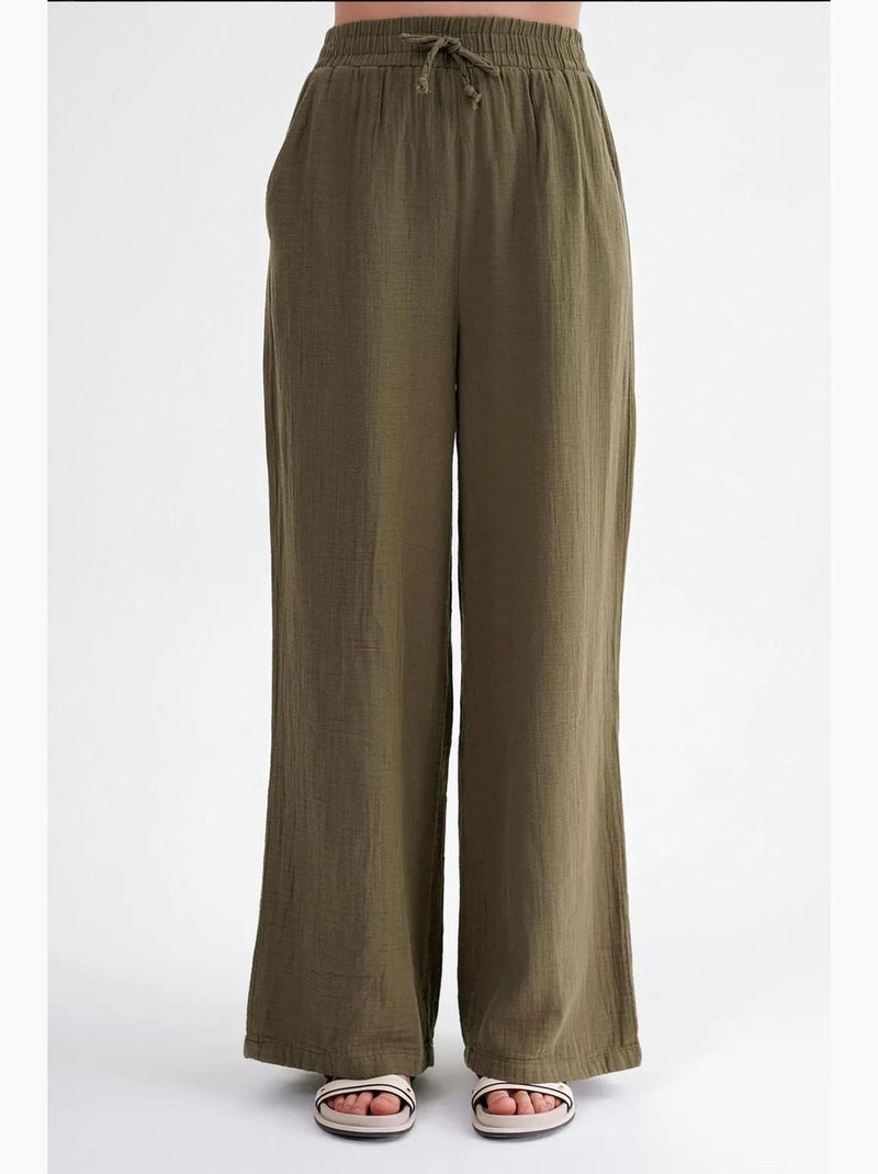 Pantalones palazzo texturizados de cintura alta mixray Caqui - Kiabi
