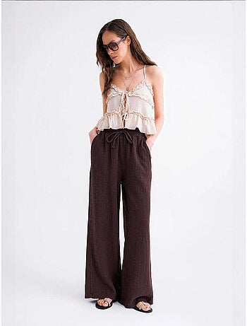 Pantalones palazzo texturizados de cintura alta mixray