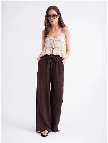 Pantalones palazzo texturizados de cintura alta mixray