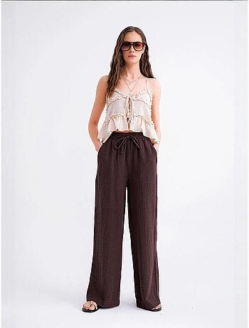 Pantalones palazzo texturizados de cintura alta mixray