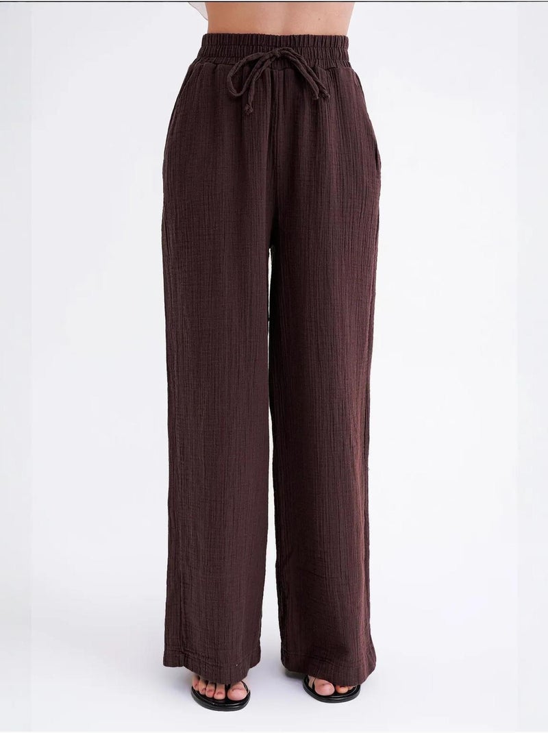 Pantalones palazzo texturizados de cintura alta mixray Marrón oscuro - Kiabi