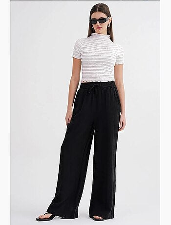 Pantalones palazzo texturizados de cintura alta mixray