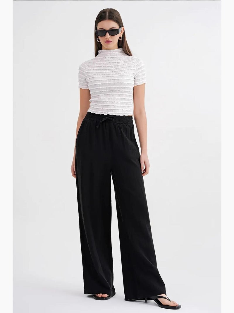 Pantalones palazzo texturizados de cintura alta mixray Negro - Kiabi