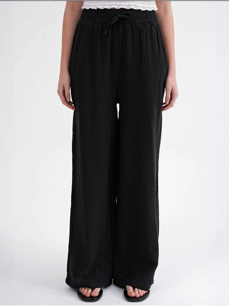 Pantalones palazzo texturizados de cintura alta mixray Negro - Kiabi