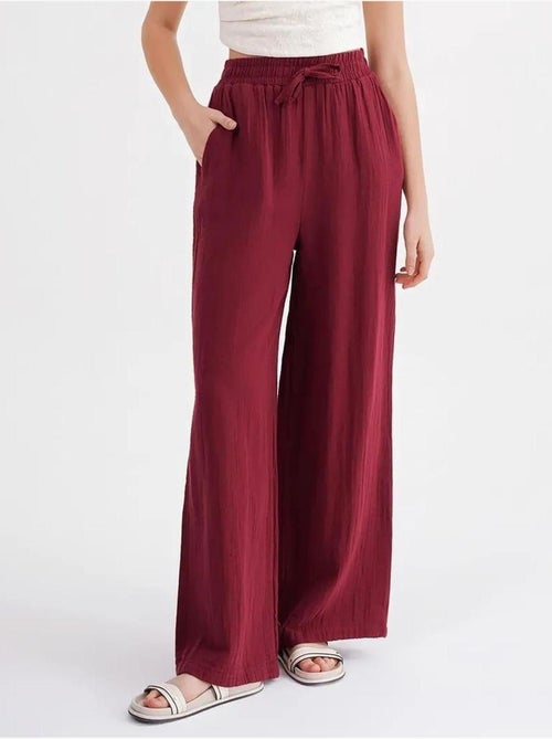 Pantalones palazzo texturizados de cintura alta mixray - Kiabi Pantalones palazzo texturizados de cintura alta mixray - Kiabi