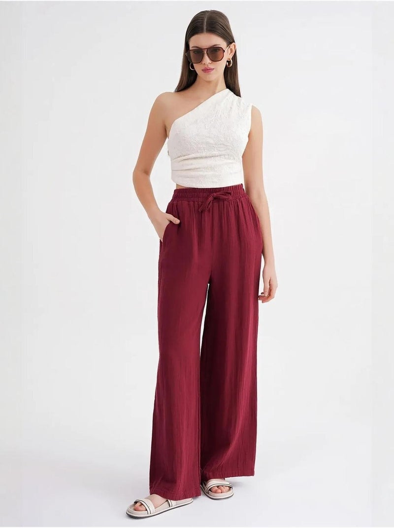 Pantalones palazzo texturizados de cintura alta mixray Rojo burdeos - Kiabi